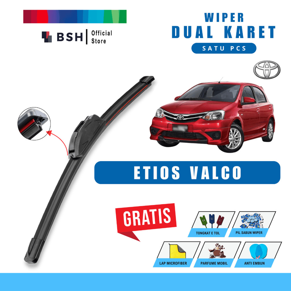 Wiper Toyota Etios Valco Dual Double Karet Bonus 5 Produk