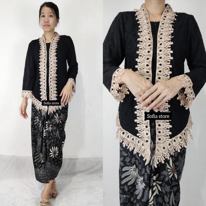 Atasan Kebaya Brukat Lengan Panjang Amelia Brokat Warna Hitam