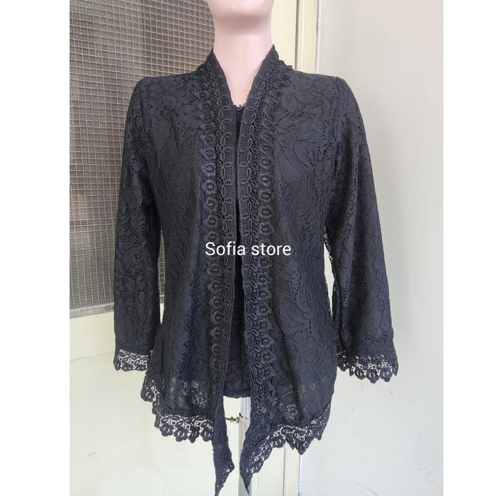 Atasan Kebaya Brokat Hitam Putih Lengan Panjang Amelia Akad