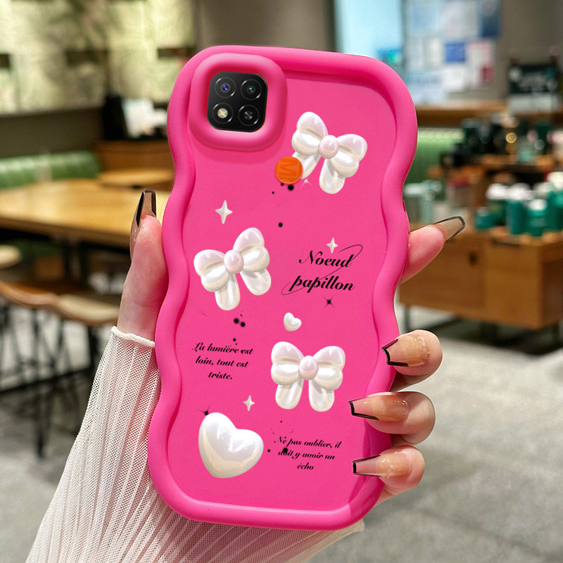 Casing Hp Untuk Xiaomi Redmi 9C NFC 10A POCO C3 C31 Case Mewah Style Bow Putih Mutiara Cesing Polos 