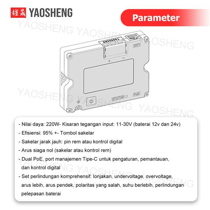 Yaosheng 220W Boosted Poe Injector Adaptor Untuk Starlink Gen3 Dengan Kasi Perlindungan Dan Deteksi