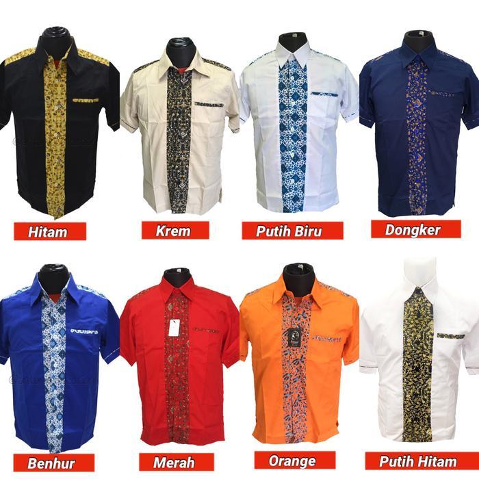Seragam Batik Kerja Kemeja Kerja Kombinasi Batik Warna Hitam Ukuran S, Baju Kerja Batik, Seragam Kom