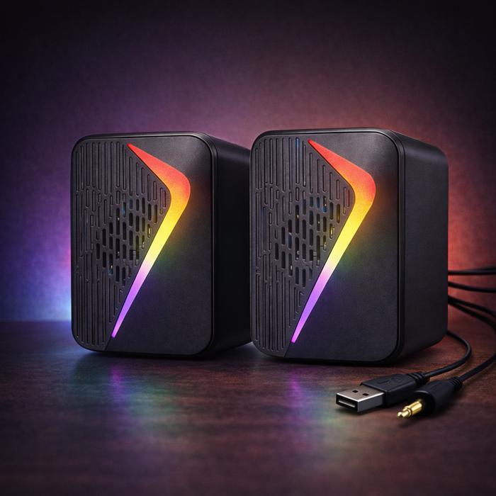 Speaker Komputer Laptop K2077 Multimedia Destop Gaming Speaker RGB 2.0 USB Powered Power 6W