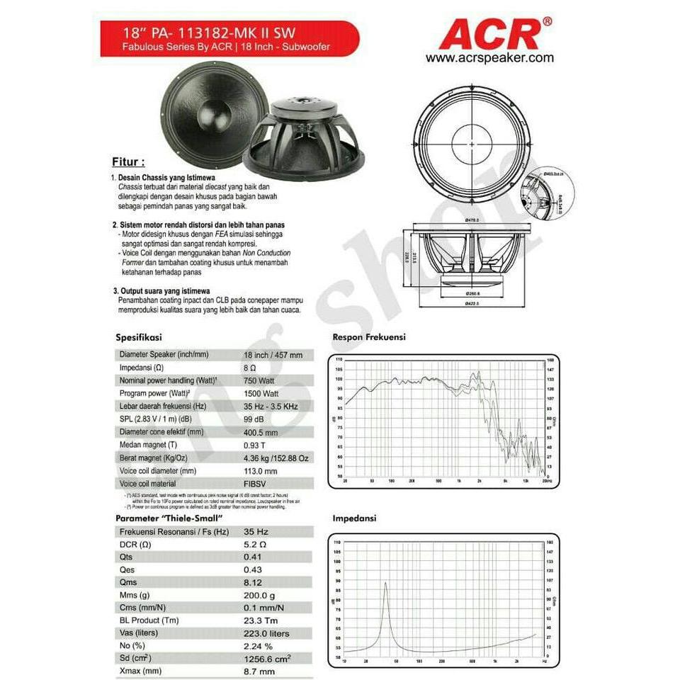ACR Fabulous 113182 SW 1300W Speaker 18" Subwoofer
