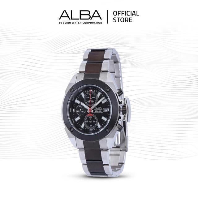 Alba Jam Tangan Pria AF8M19 / AF8M19X1 Quartz Black Dial Two Tone Silver-Black Stainless Steel Strap