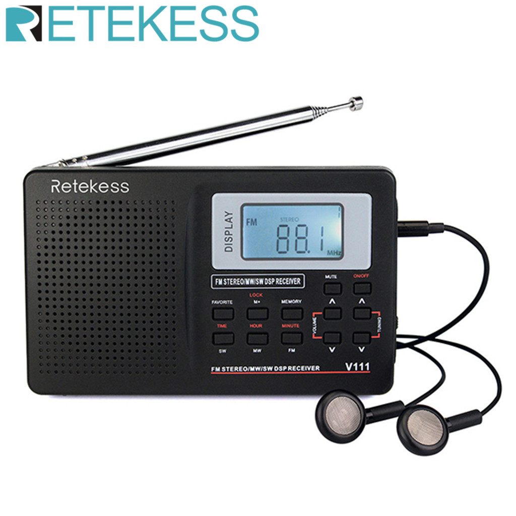 RETEKESS V111 Full Band Radio FM Stereo/MW/SW DSP World Band Receiver with Timing Alarm Clock