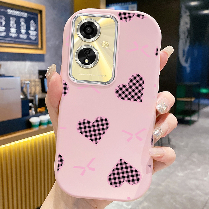 Casing Hp Untuk OPPO A59 F1s Case Hati kotak-kotak pink Kasing silikon Cesing tebal lembut Softcase 
