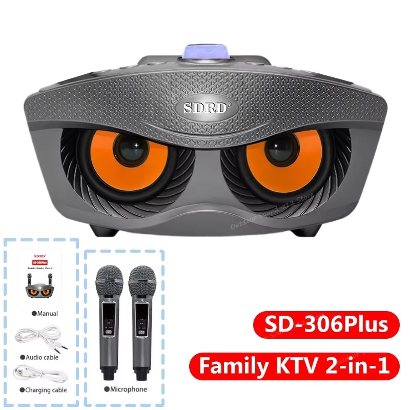 SDRD Sd306Plus Newest Family Ktv 2-in-1 Portable Karaoke Wireless Speaker With Dual Microphone Owl