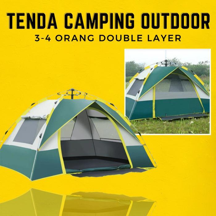 Tenda Camping 4 Orang 1 Pintu 3 Jendela Double Layer Tent Outdoor Waterproof