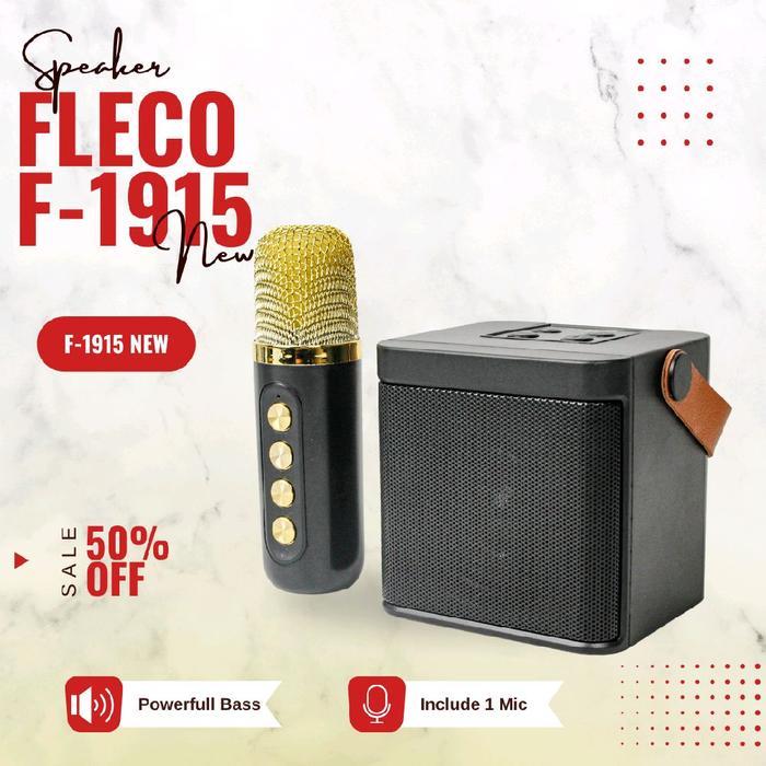 Dpeaker karaoke portable fleco F-1915 New Bluetooth power full bass boost bonus mic wireless