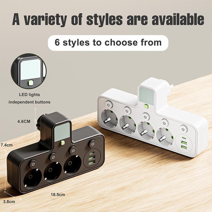 STOP KONTAK WALL SOCKET MULTI OUTLETS EXPANDER WITH 1 TIPE C +2USB+ 4LUBANG, EU PLUG POWER STRIP FOR