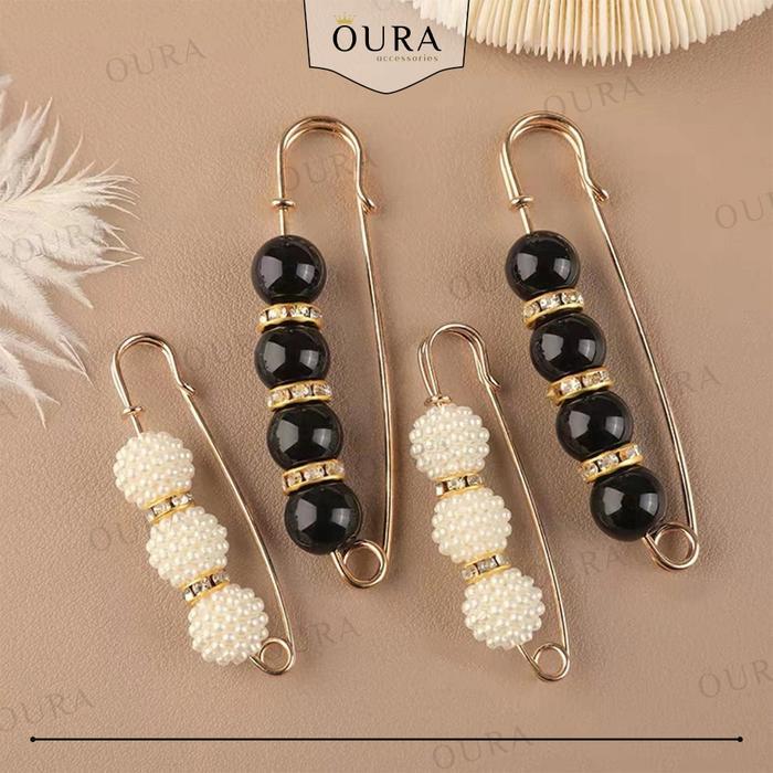 Peniti Mutiara Jarum Hijab Baju Celana Bross Pin Mutiara Elegan Aksesoris Pengait Motif Mutiara