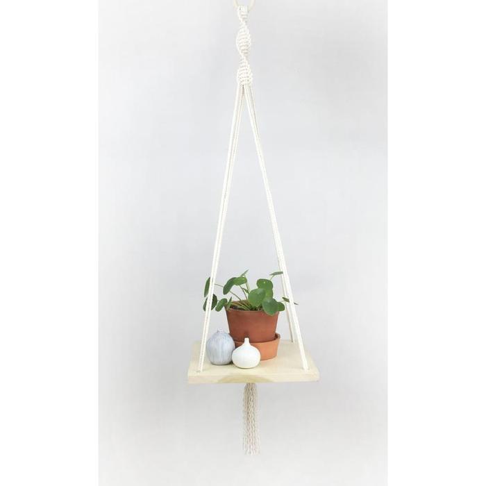Hiasan Dinding Rajutan Macrame Ambalan 66 dengan Bahan Cotton Rope dan Ring Besi Ukuran 15x25cm
