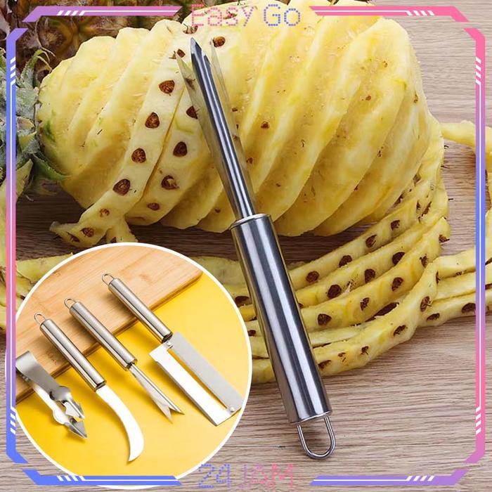 Ada Stok Isi 4pcs Pisau Nanas Set Alat Pengupas Mata Nanas Pisau Peeler Nanas Alat Kupas Nanas