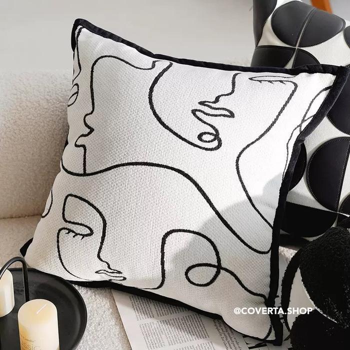 Sarung Bantal Sofa Minimalis Hitam Putih Monochrome Cushion Cover Motif Modern Scandinavian