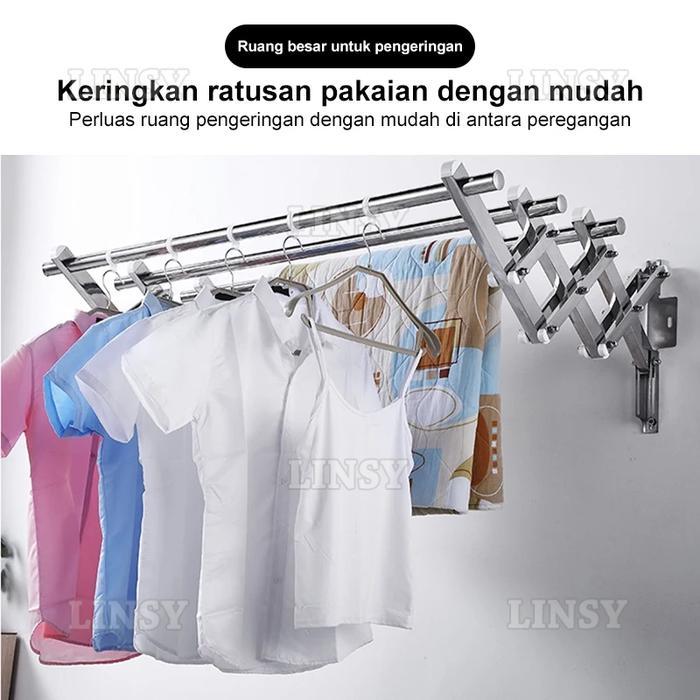 "New" Jemuran Baju Tempel Dinding Jemuran Pakaian Lipat Stainless Stee Jemuran Tempel Dinding