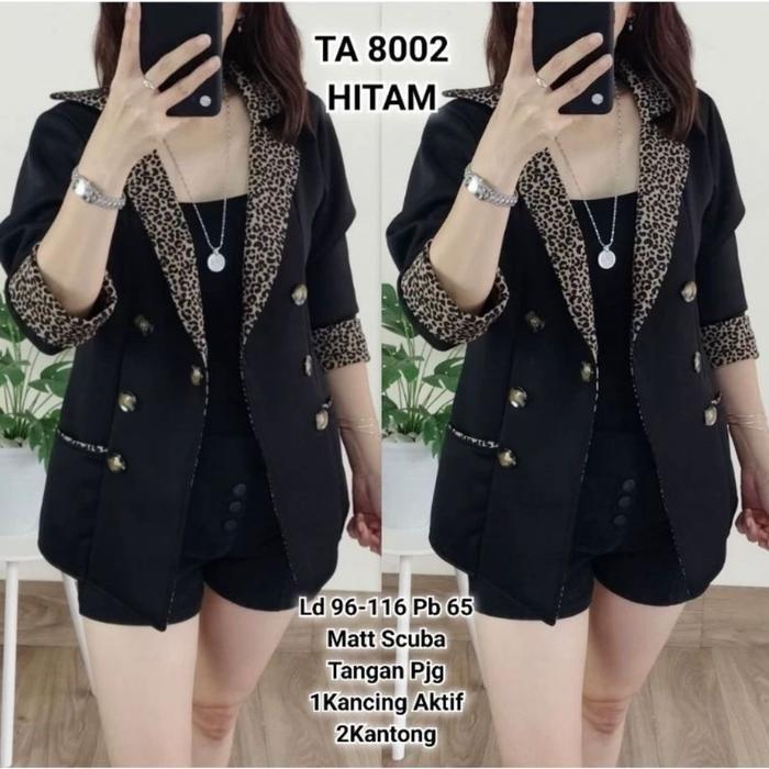 Blazer Scuba Bangkok Motif Kombinasi - Bahan Scuba Tebal Nyaman - Hitam
