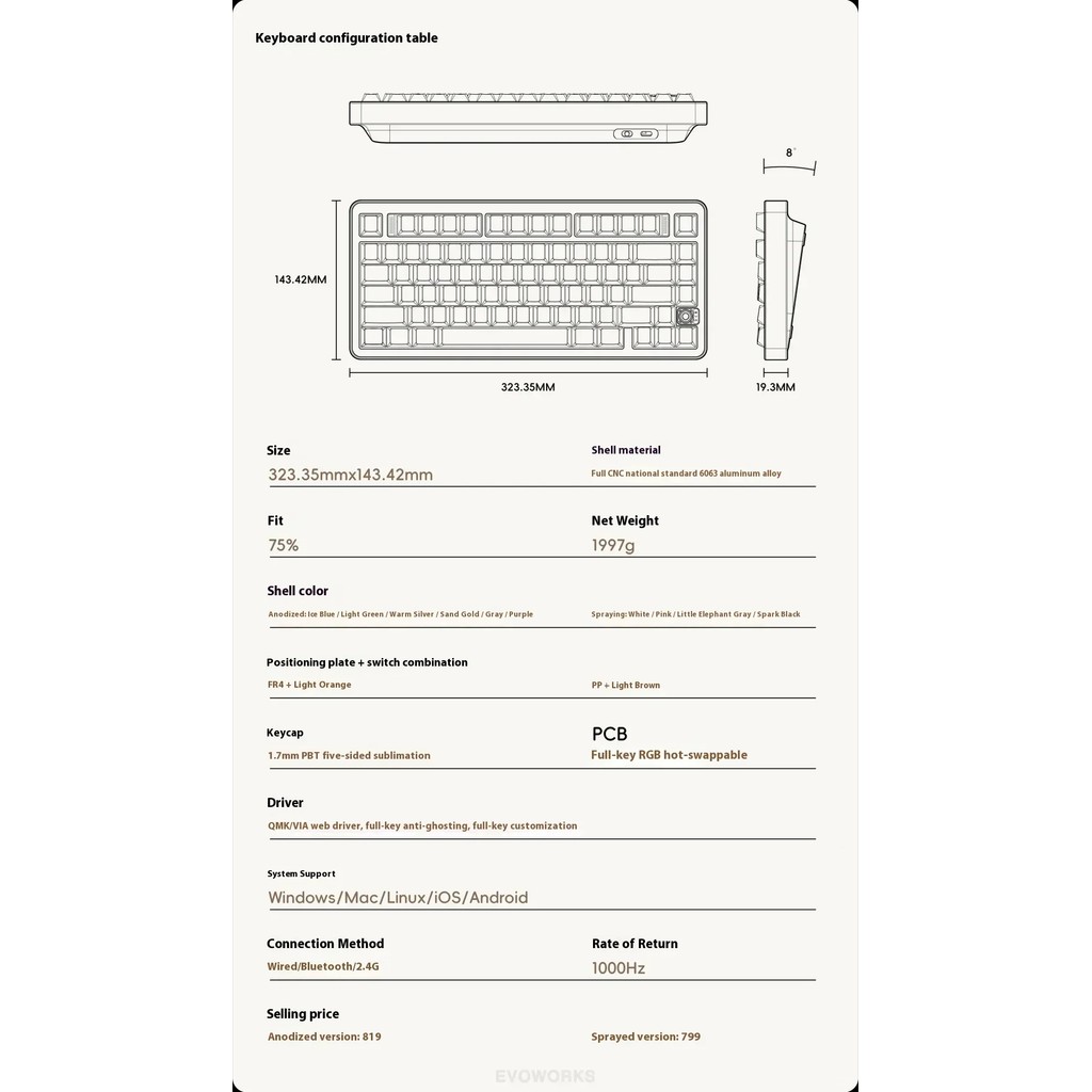 NEW EvoWorks EVO75 Gaming Mechanical Keyboard 3-Mode Wireless Keyboard Hot Swap Rapidly Detachable 2