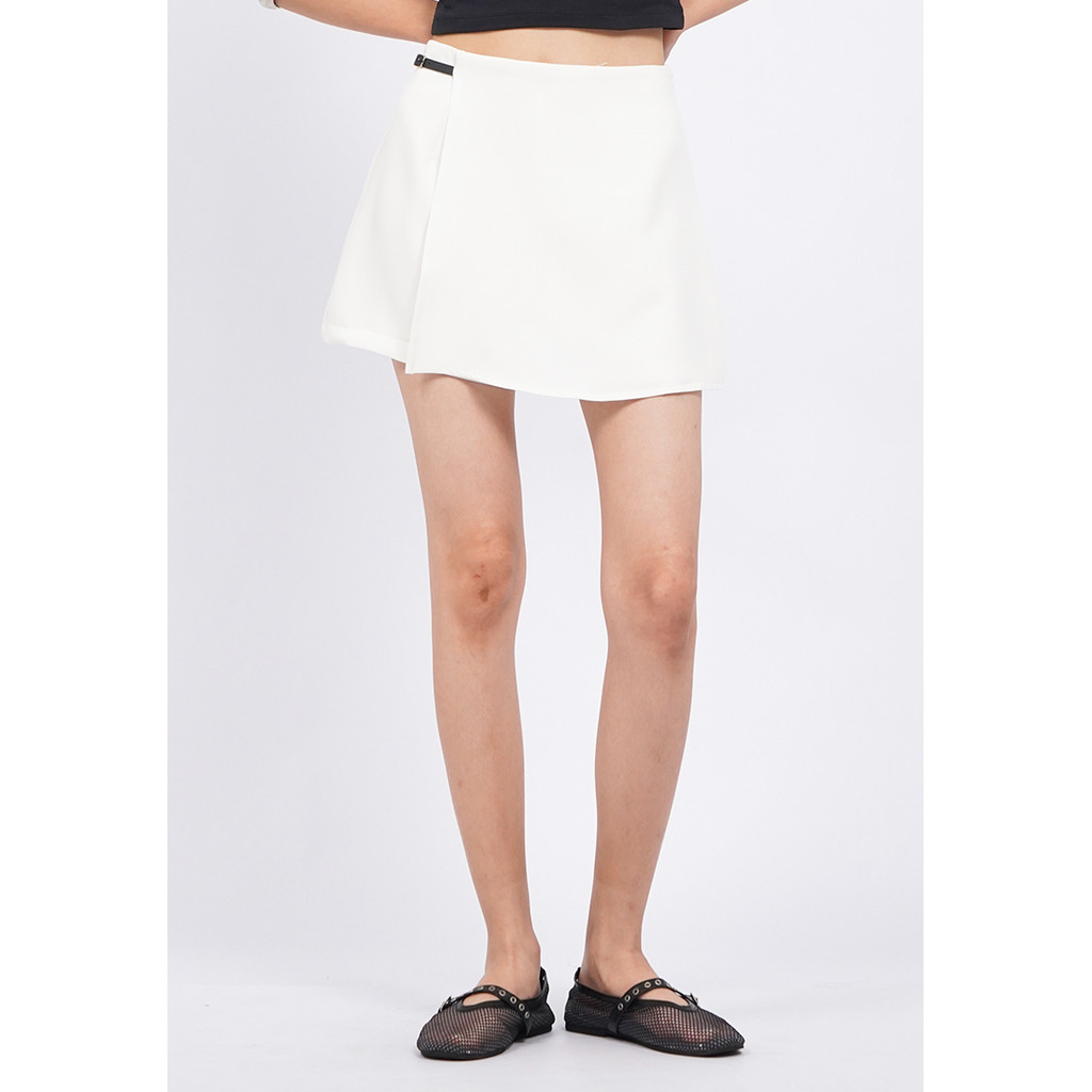 COLORBOX Wrap Skort with Side Belt Details Off White