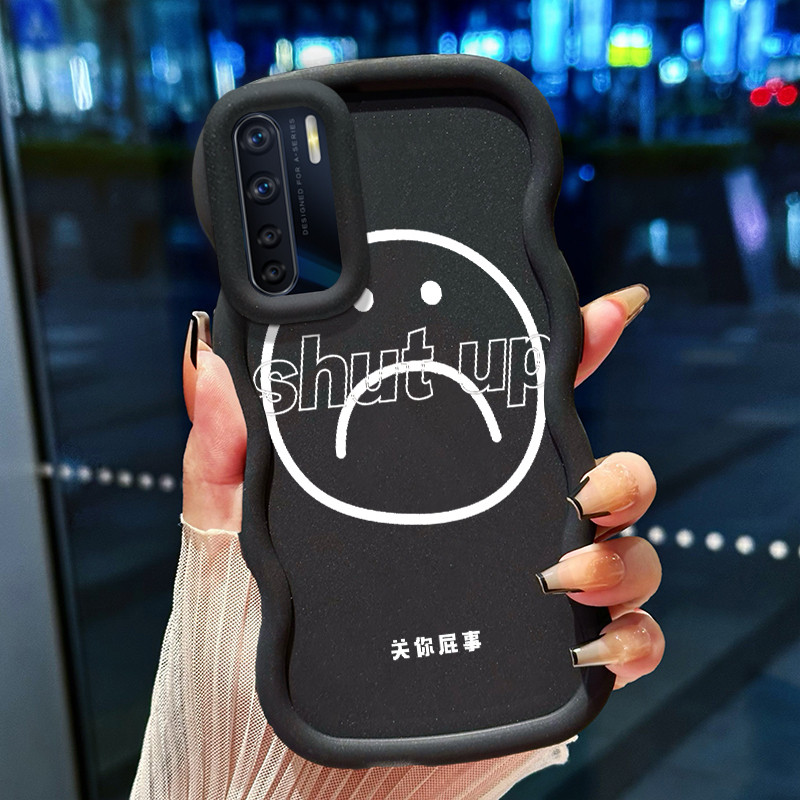 Casing Hp Untuk OPPO A91 F15 Reno 3 Case Emoji sedih Cesing Polos Kasing Macaron gelombang Kesing Si