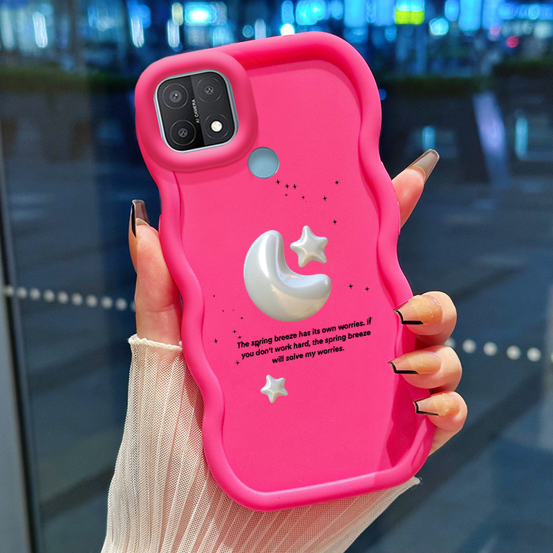 Casing Hp Untuk OPPO A15 A15s A35 4G Case Silver stars and moon Cesing Polos Kasing Macaron gelomban