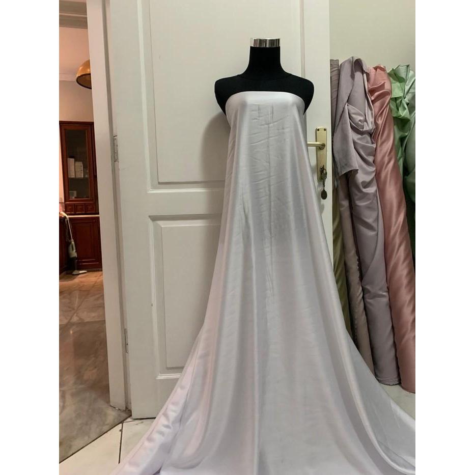 Kain Satin maxxmarra Original Pure Silk Warna Putih Bersih
