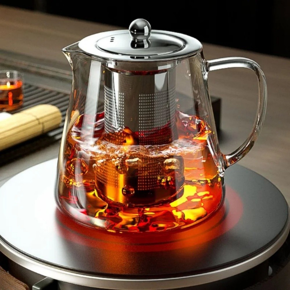 Heat Resistant 1pc Glass Teapot with Stainless Steel Tea Strainer Infuser Flower Kettle Kung Fu