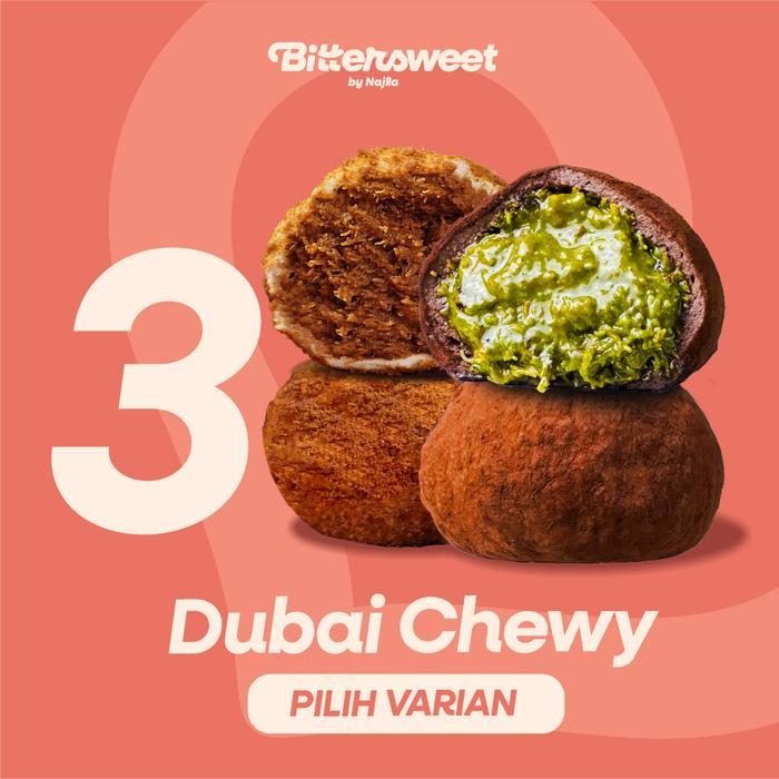 5.5 DUBAI CHEWY Paket 3 Kue Kenyal Cokelat Pistachio Kunafa, Pilihan Rasa 3 DUBAI CHEWY Bittersweet 