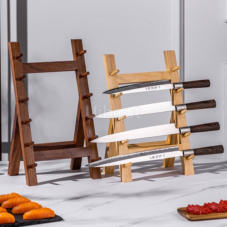 Terbaru Japanese bayonet wooden knife rack rest wooden holder swinging knife rack wood shelf willow 
