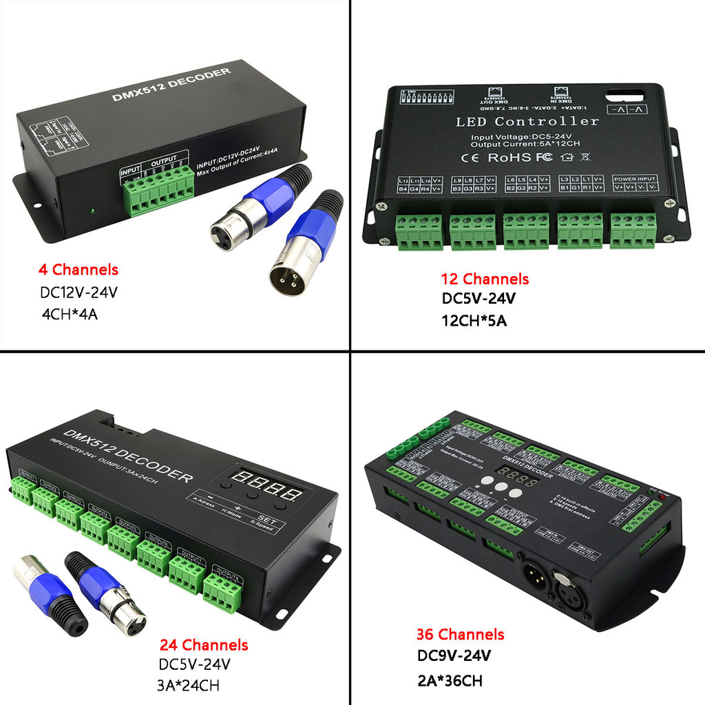 Dekoder DMX 512 4/12/24/36CH, DC5VDC24V, 2A 3A 4A 5A Pengontrol LED dekoder dmx Driver Dimmer untuk 