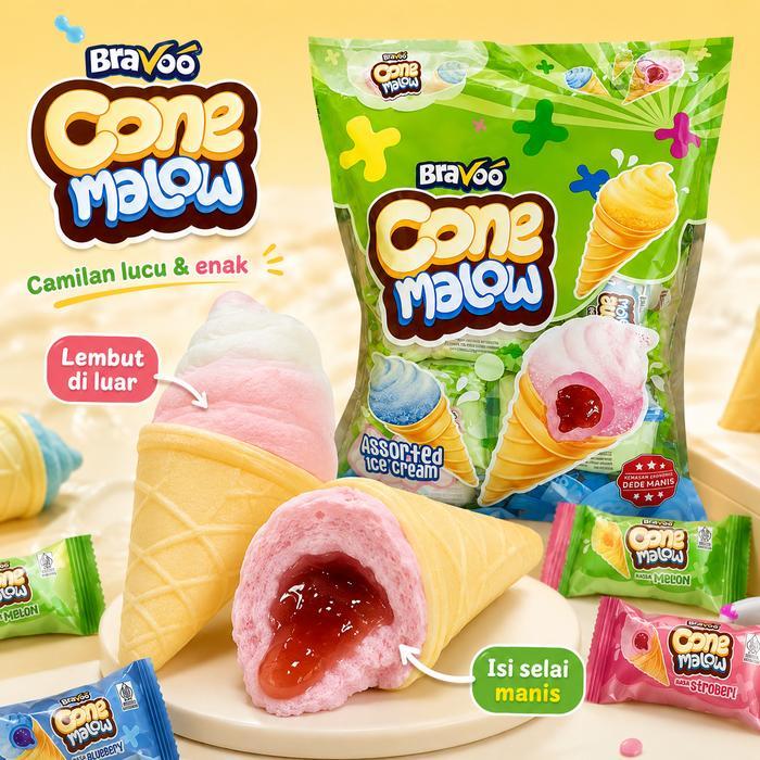 Bravoo Cone Mallow Paket 80 PCS Marshmallow Cone Assorted Ice Cream Camilan Anak & Snack Box Halal