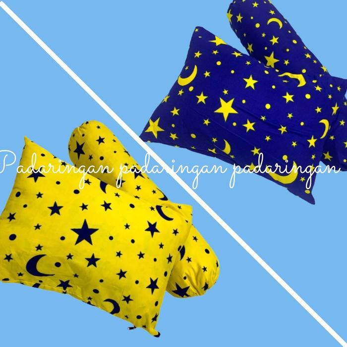 "New" Sarung bantal guling motif BULAN BINTANG BIRU DAN KUNING sarung bantal tidur sarung bantal set