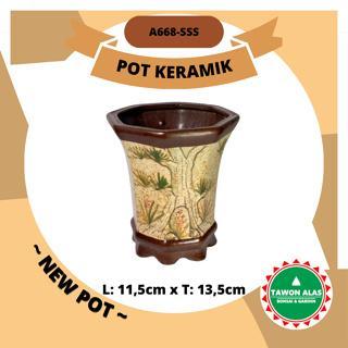 Pot Bonsai Keramik Segi Delapan Tinggi Small