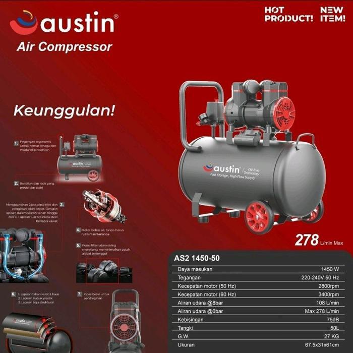 ORIGINAL AUSTIN AS1450 50 LITER MESIN KOMPRESOR LAKONI 2HP 50 LITER / KOMPRESOR ANGIN AUSTIN TABUNG 