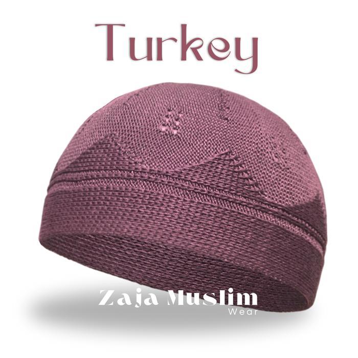 Zaja - Peci Rajut Pria Dewasa Kopiah Haji Warna Maroon Premium Quality Peci Rajut Turki Polos