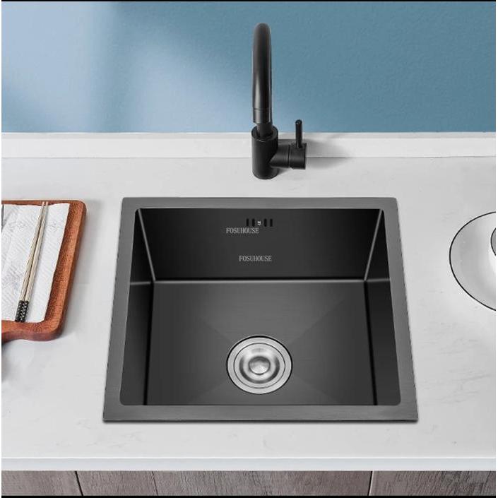 VELAR Kitchen Sink Undermount 45x45 cm Hitam - Bak Cuci Piring Minimalis 1 Lubang 4545 Kotak