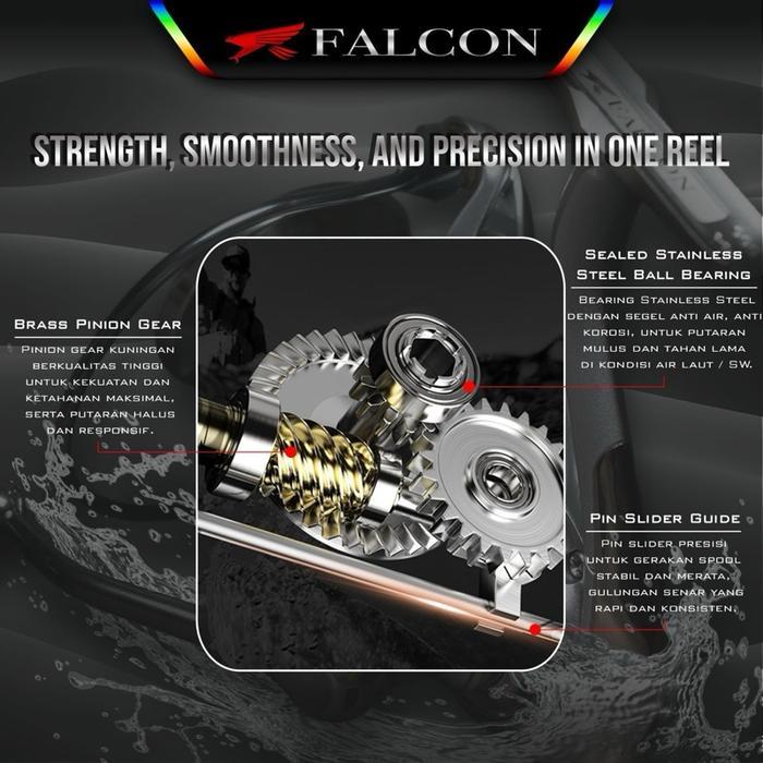 Reel Pancing Falcon Lunos Saltwater 8+1 Sealed Stainless Steel Bearing - Cnc Power Handle Laut