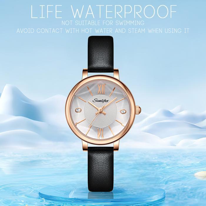 Sunlifex Jam Tangan Wanita Display Kuarsa Tali Kulit (Kotak Gratis)