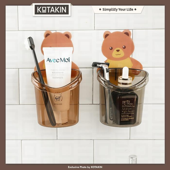KOTAKIN Tempat Sikat Gigi Tempel Dinding Kamar Mandi Holder Bear Rak Odol Brush Sabun Anak Karakter