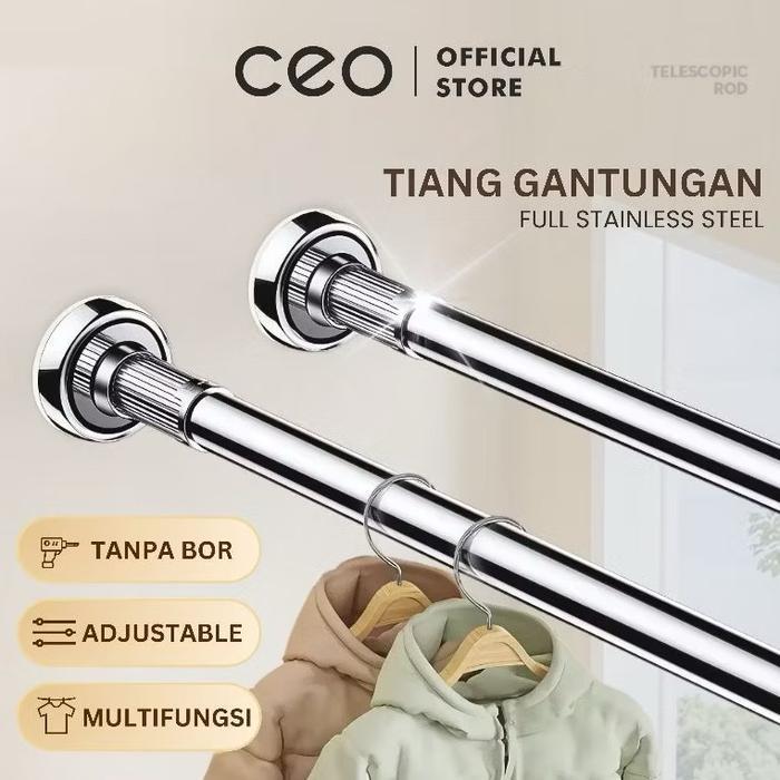 CEO Tiang Gantungan Pakaian Tiang Gorden Tiang Serbaguna Teleskopik Stainless Steel Tiang Gantungan