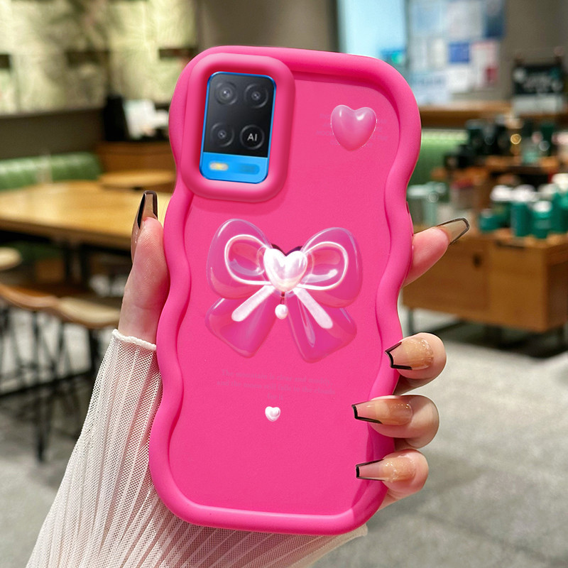 Casing Hp Untuk OPPO A54 Case merah mawar transparan Bow Cesing Polos Kasing Macaron gelombang Kesin