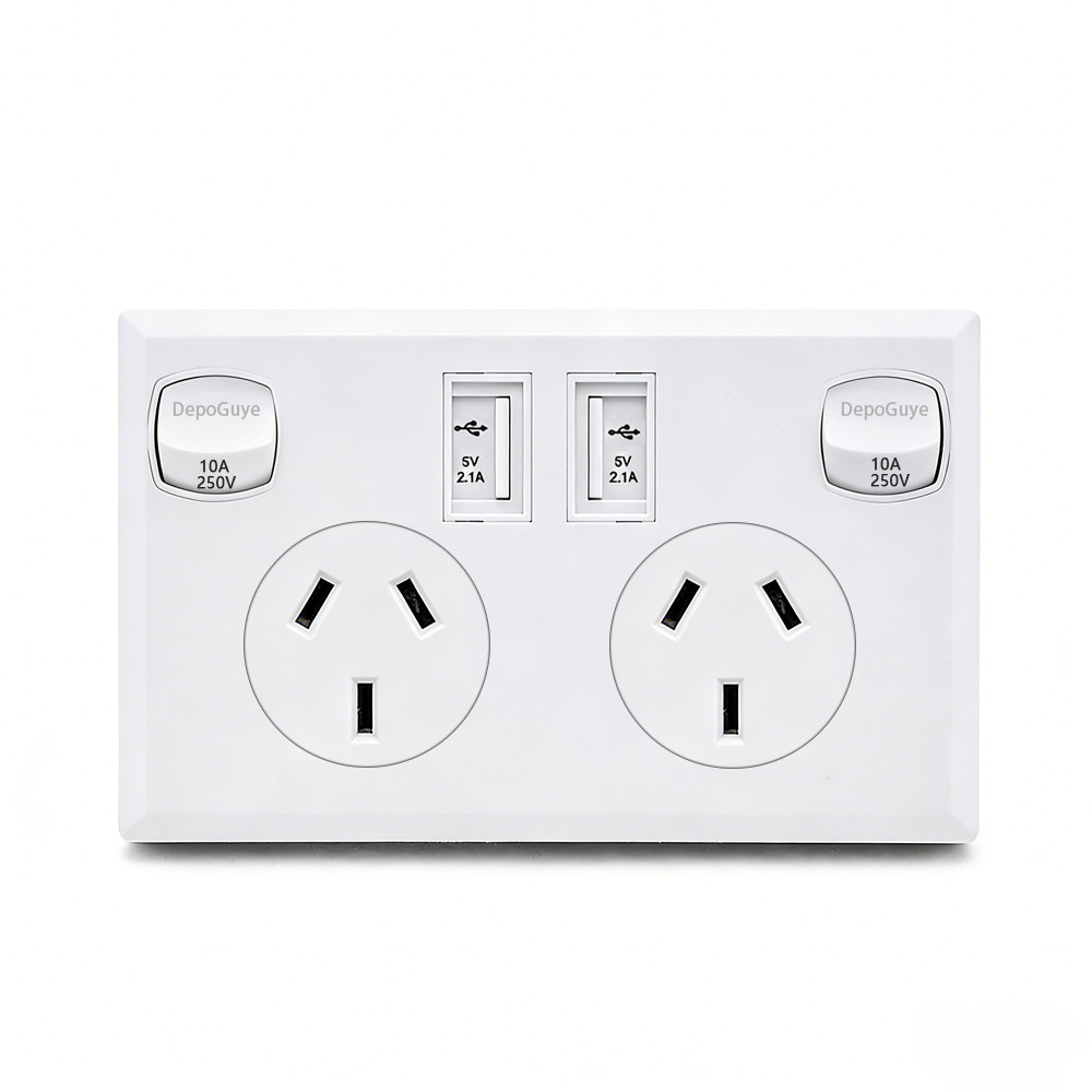 Australian Standard Usb Wall Dual Socket with 2gang Switch, Au Plug Adapter Mobile Phone Charging