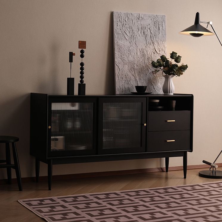 . Solid Wood Black Sideboard Modern Light Luxury Tea Cabinet Large -
