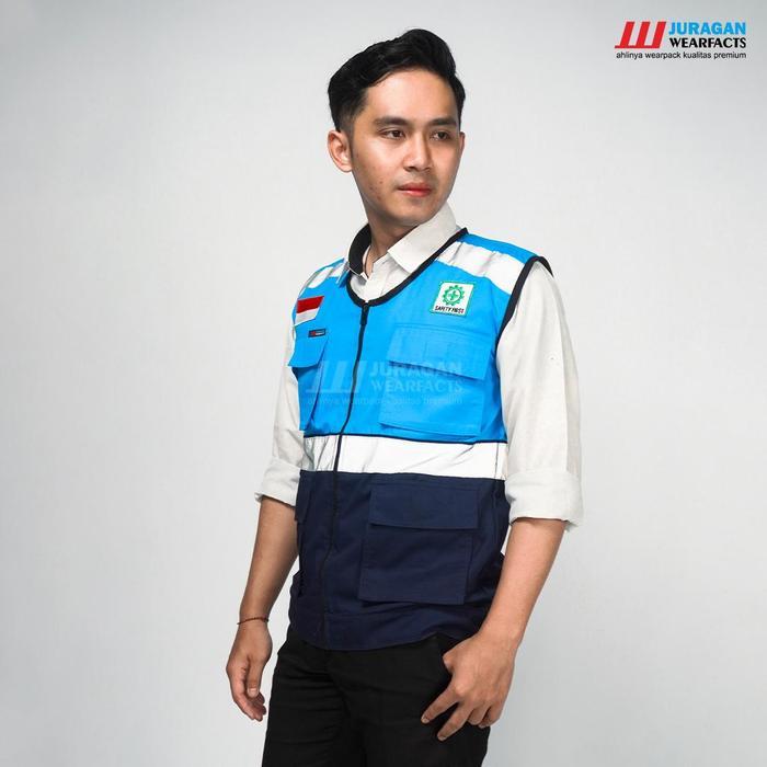 Premium [Cod] Rompi Safety Seragam Proyek Jaring Pria Wanita K3 Warna Biru Toska Kombinasi Biru Navy