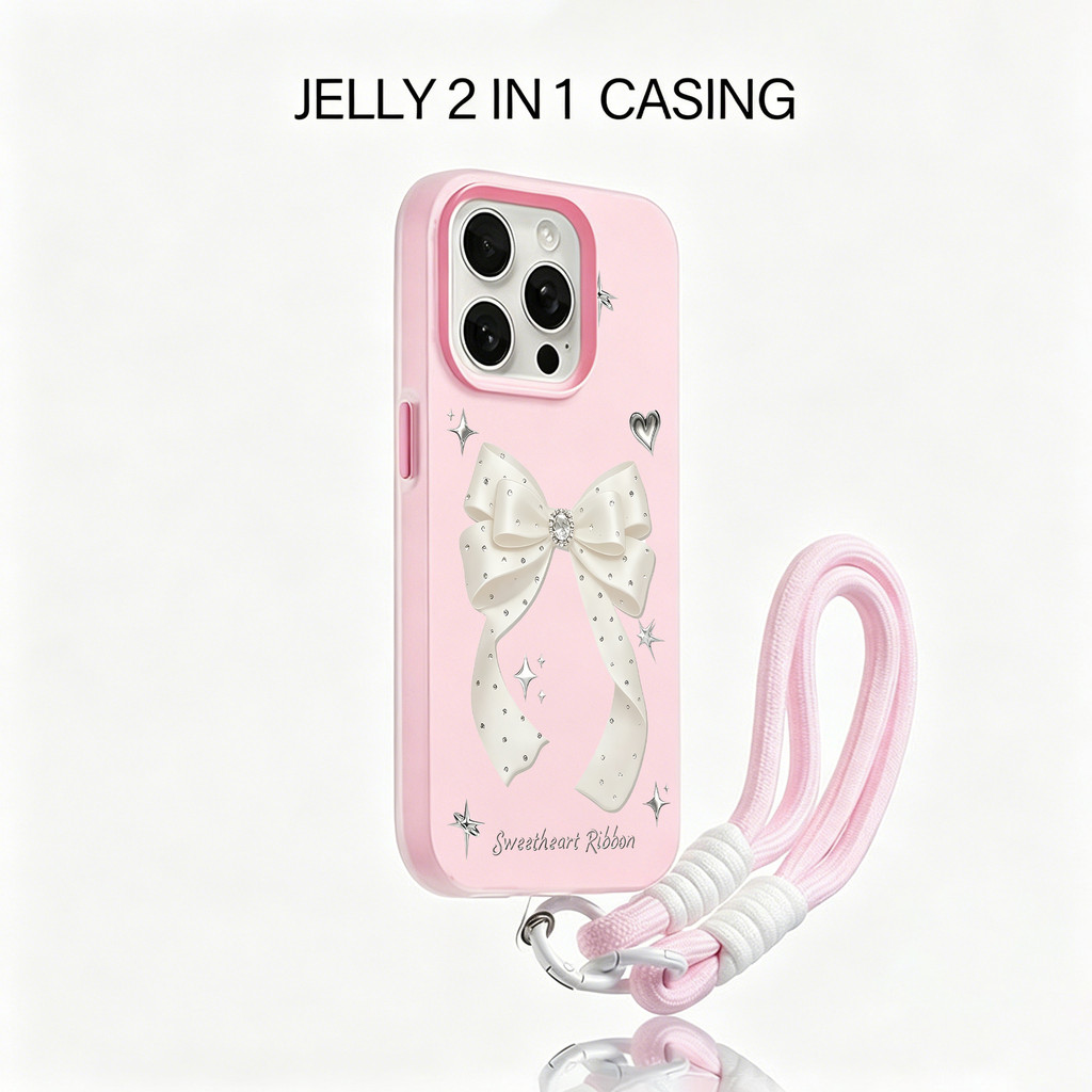 Stylish Elegant Ribbon Putih Bling-Bling Case Iphone 17 Pro Max 12 Pro 16 Pro Max 16 Plus 13 11 15 1
