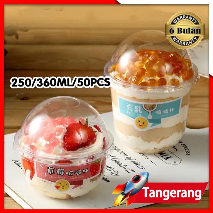 50set Dessert Cup 250ml 360ml Bulat Puding Tiramisu Gelato Cup