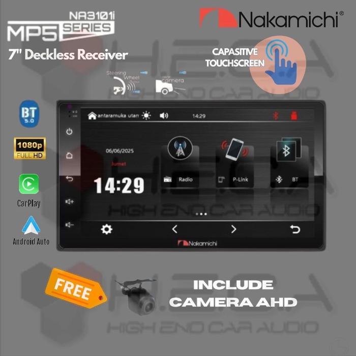 Deckless NAKAMICHI 7 inch Apple Carplay & Android Auto Head Unit Tape Mobil + Camera AHD