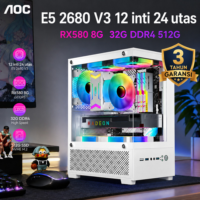 BESSELER AOC PC INTEL 12 CORE PC GAMING FULL SET DESKTOP KOMPUTER KANTOR, MESIN PERAKITAN DESAIN, ME