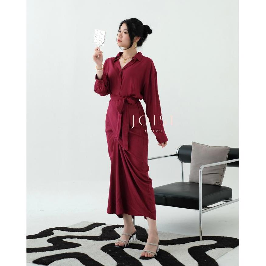 Joise - Kylie Wrap 3In1 Shirt Dress Tali Maxi / Dress Panjang Lilit / Dress Wanita Polos Casual