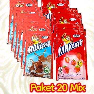 paket 20 pcs milkuat bantal 50ml rasa strawberry & cokelat Susu Coklat